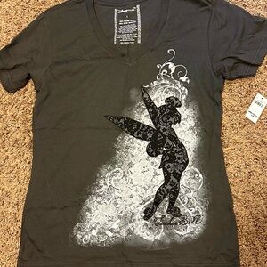 Disney Grey Black Tinkerbell Tee L NWT